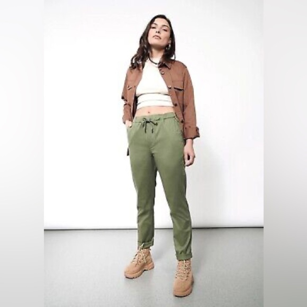 Wildfang Pant Womens XXL Essential Drawstring Olive Green Soft Cotton Stretch